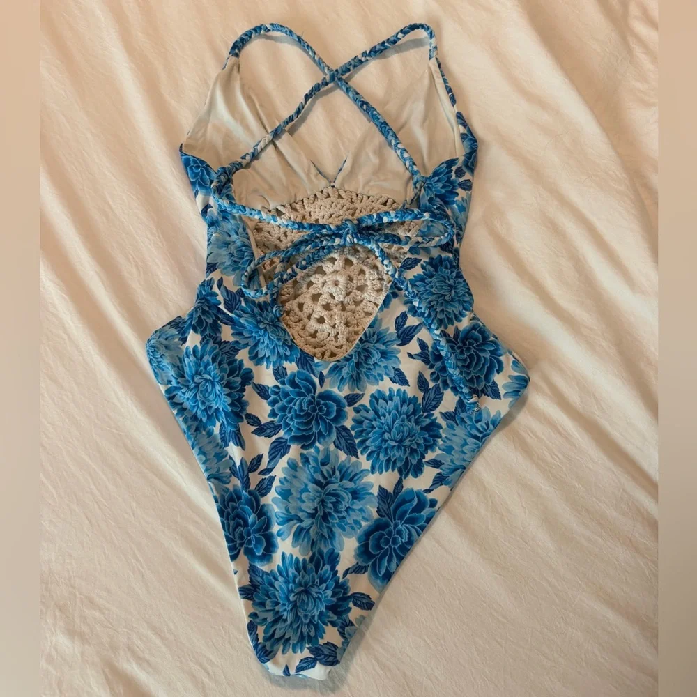 Frankie's Bikinis blue one piece swimsuit Size S